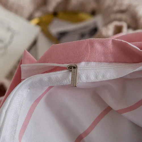 Miniatura 4 de Funda de Edredón Rosa Tamaño Queen para Niñas con Rayas Blancas, Juego de Ropa de Cama Decorativa, Funda de Edredón de Estilo Simple y Moderno