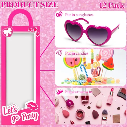 Miniatura 2 de CrazyJan 12 cajas de regalo de fiesta rosa para niñas, cajas de regalo de muñeca rosa intenso, despedida de soltera, decoración de fiesta