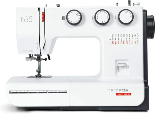 Bernette Máquina de coser B35 de diseño suizo con 23 puntadas, 7 pies prensatelas, ojal automático, acolchado, construcción resistente, luz LED,