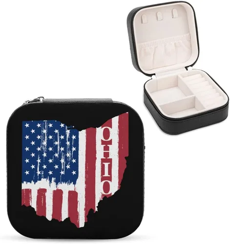 Miniatura 6 de Joyero pequeño con bandera de Ohio de Ohio, organizador portátil para anillos, aretes, collares, regalos para niñas y mujeres