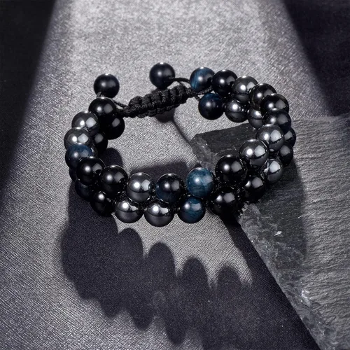 Miniatura 4 de Ornaland Pulsera de triple protección para hombres y mujeres, ojo de tigre, obsidiana, hematita, 0.315in, pulsera de cristal curativo, alivio