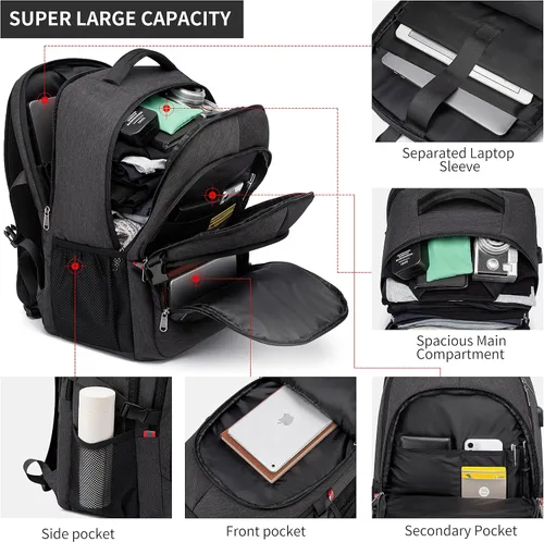 Miniatura 2 de CAFELE Mochila de viaje duradera de 17.3 pulgadas, mochila universitaria, bolsillo antirrobo RFID, bolsa para computadora de negocios grande