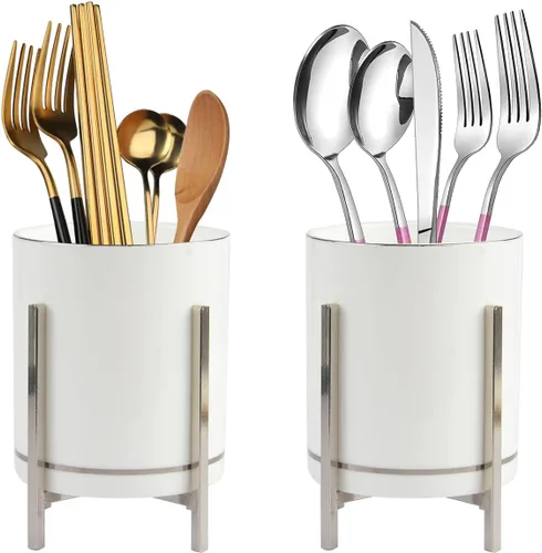 Miniatura 10 de Organizador de cerámica para cubiertos, soporte redondo para utensilios, soporte para utensilios de cocina para encimera, taza de cerámica con borde