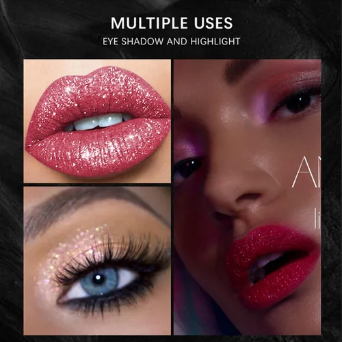 Miniatura 3 de Juego de 12 lápices labiales líquidos mate, maquillaje de labios, brillo de labios brillante con diamantes, 24 horas, de larga duración