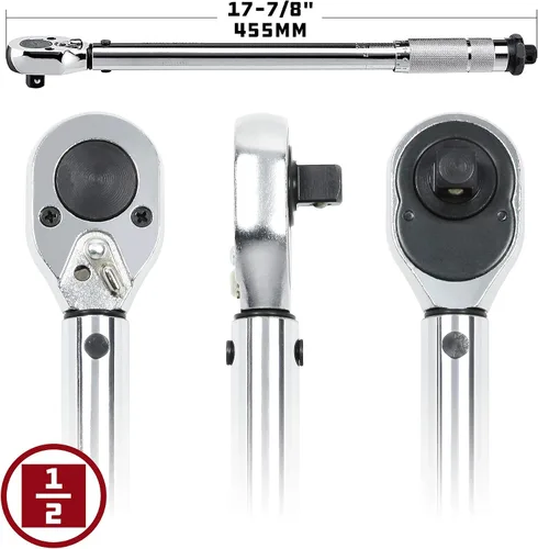 Miniatura 3 de Powerbuilt Llave dinamométrica con micrómetro, transmisión de 1/2 pulgada, trinquete reversible con clics, con bloqueo, rango de 30 a 150 pies-libra
