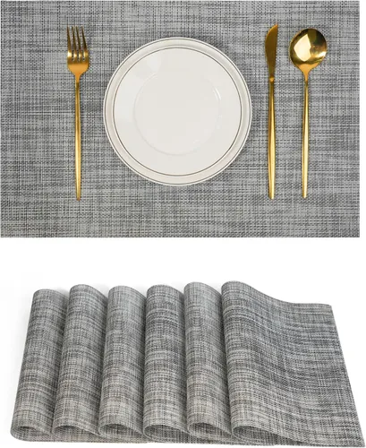 Miniatura 20 de Juego de 6 manteles individuales, antideslizantes, tejido de PVC, fáciles de limpiar, resistentes al calor, para cocina, comedor, decoración Beige