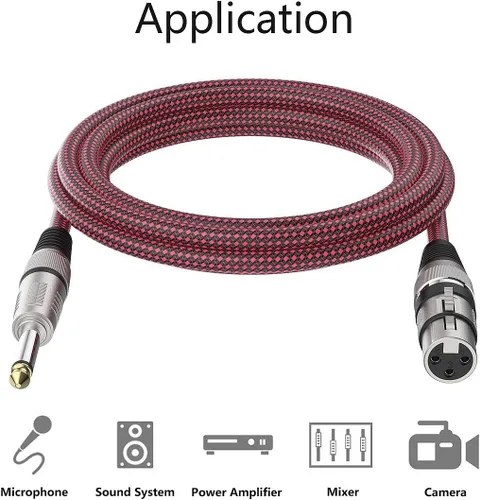 Miniatura 6 de BIFALE - Cable XLR hembra a 1/4 TS de 6 pies, cable de micrófono trenzado de nailon BIFALE TS de 0.250 in, cable de micrófono desequilibrado, cable