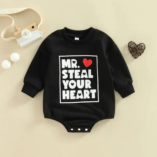 Miniatura 10 de SOLILOQUY Traje de manga larga con cuello redondo para el primer día de San Valentín para bebé niño y niña, mameluco de corazón de amor