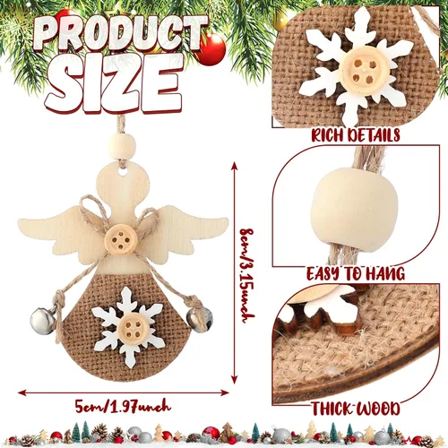 Miniatura 3 de Soaoo - Juego de 20 adornos rústicos de madera de Navidad, adornos de madera de reno, estrella, adornos de madera para árbol de Navidad con campana
