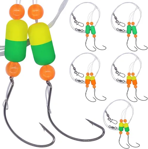 Miniatura 15 de Aparejos Pompano para Pesca de Surf en Agua Salada con Gancho de Doble Círculo y Espacio Amplio - Juego de 6 Accesorios de Pesca de Surf Paquete