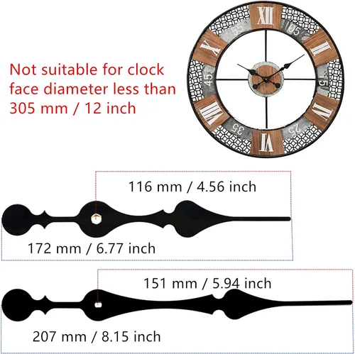 Miniatura 4 de TIKROUND Youngtown 12888 - Piezas de reemplazo para mecanismo de movimiento de reloj de cuarzo de alto par con manecillas de 207 mm / 8.15 pulgadas