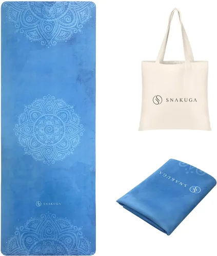 Tapete de yoga de viaje, antideslizante, de gamuza con bolsa de transporte, tapete de fitness multiusos con superficie antidesgarros de alta