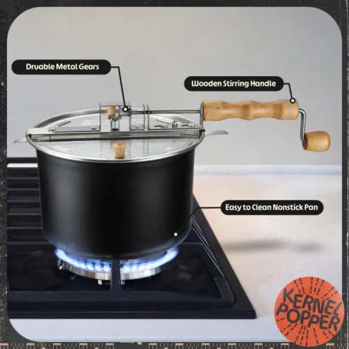 Miniatura 2 de Máquina de palomitas de maíz para estufa – Sartén popper de 6.5-quart con manija de manivela de madera y agitador interno de granos de maíz de Great