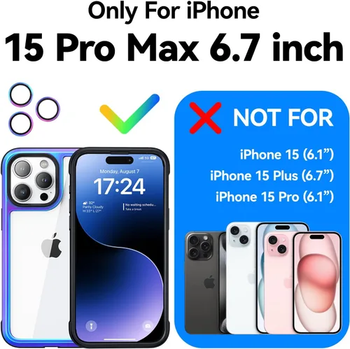 Miniatura 2 de Meifigno Serie Rainbow - Funda diseñada para iPhone 15 Pro Max, [3 protección de grado militar], con protector de lente de cámara y marco