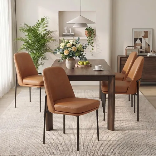 COLAMY Juego de 4 sillas de comedor modernas, sillas de comedor tapizadas de cuero, sillas de cocina con respaldo curvado y patas de metal para