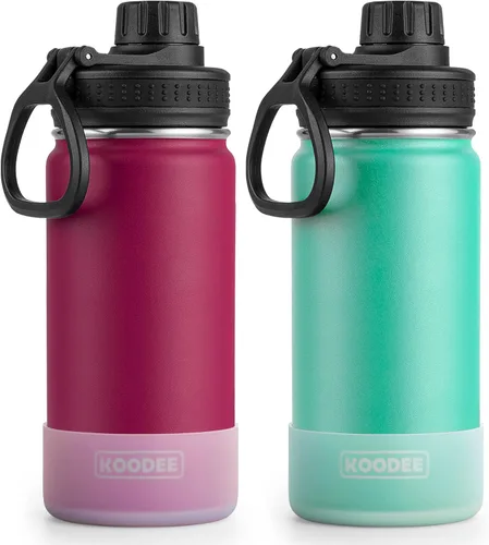 Miniatura 30 de Koodee Paquete de 2 botellas de agua, de 12 onzas, acero inoxidable, con aislamiento al vacío, con tapa de boquilla a prueba de fugas, color verde