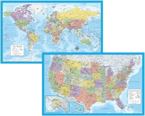 Miniatura 10 de Paquete de 2 pósteres de mapa del mundo y gráfico de mapa de Estados Unidos [bronceado/color] (laminado, 18 x 29 pulgadas)