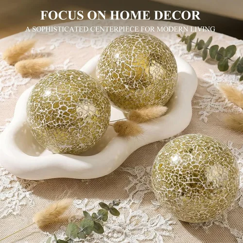 Miniatura 16 de DomeStar Juego de 3 bolas decorativas de 4 pulgadas de turquesa para cuencos, bolas de vidrio para centros de mesa, esfera de mosaico para Multicolor