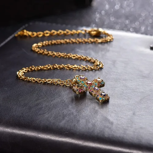 Miniatura 5 de 5 colgantes de cruz de circonita cúbica de latón, chapado en oro real de 16 quilates, para joyería, collares, pulseras, manualidades