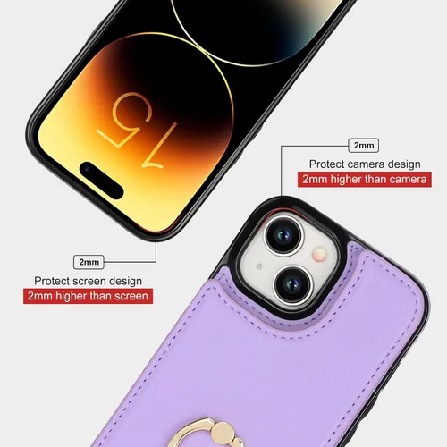 Miniatura 8 de Folosu Compatible con iPhone 15 Funda cartera con tarjetero con rotación de 360°, soporte de anillo de dedo con función atril, bloqueo RFID