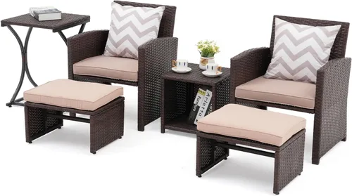Miniatura 10 de OC Orange-Casual Juego de muebles de patio de 6 piezas con otomana, juego de silla y mesa de mimbre gris para exteriores, muebles de balcón