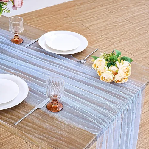 Miniatura 8 de LuoluoHouse Camino de Mesa de Perla para Centros de Mesa de Boda: Camino de Mesa de Perla de 10 pies, Decoración de Mesa de 29x120 Pulgadas de Tul