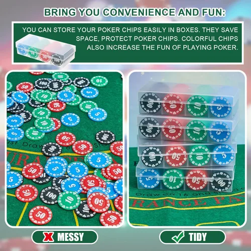 Miniatura 4 de Lewtemi Juego de fichas de póquer con denominaciones, contadores de plástico, fichas de casino con soporte de póquer, caja de almacenamiento