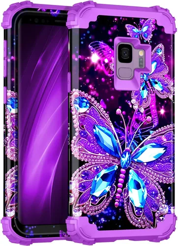 Miqala Funda para Galaxy S9, brilla en la oscuridad, tres capas, resistente, a prueba de golpes, protección de cuerpo completo, parachoques de