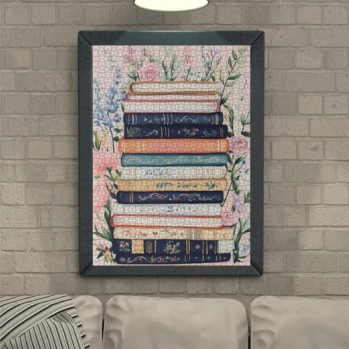 Miniatura 2 de Rompecabezas temático de libro clásico, rompecabezas para adultos de 1000 piezas, libros llenos de flores, rompecabezas de madera para adultos
