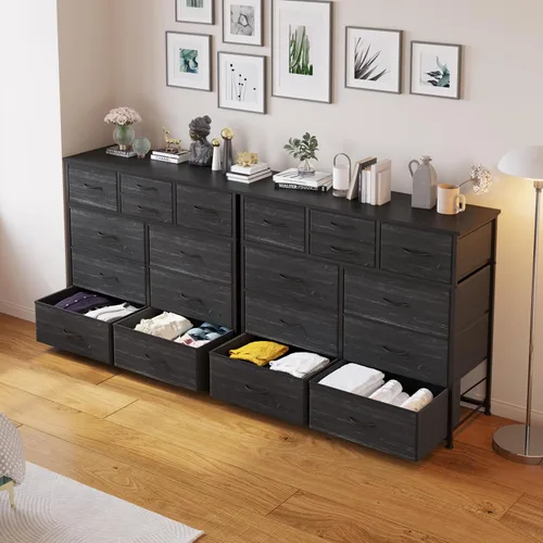 Miniatura 8 de LUMTOK - Cómoda de 10 cajones, cómodas de tela para dormitorio, pasillo, guardería, armarios, marco de acero, parte superior de madera, mango fácil