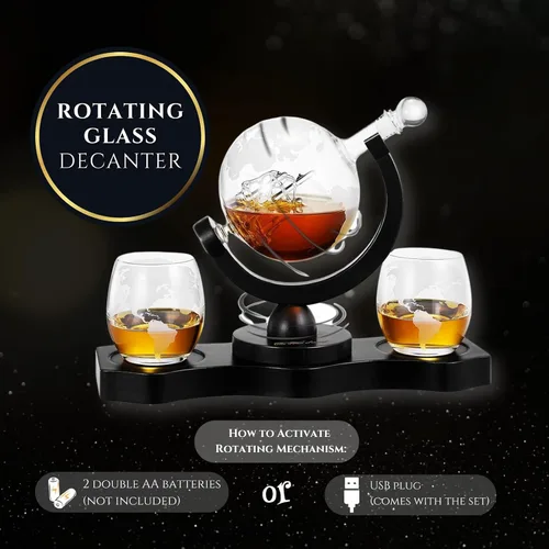 Miniatura 5 de Juego de decantador de whisky con globo giratorio y 2 vasos para whisky grabados - Regalos para hombres, papá, aniversario, cumpleaños, inauguración