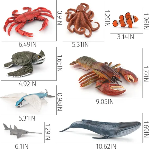 Miniatura 6 de Juego de 8 juguetes de criaturas marinas gigantes para niños, 8 piezas, figura de juguete de ballena, modelo de langosta australiana, educativo