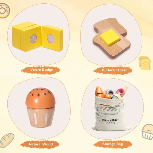 Miniatura 4 de Juguetes de Comida de Conjunto de Juego de Panadería de Madera, Conjunto de Horneado de Comida de Juego de Simulación para Niños, Accesorios