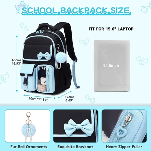 Miniatura 3 de Mochila para niñas, mochila escolar para niñas, bonita mochila con lazo para niñas, niños y adolescentes, para estudiantes de escuela primaria