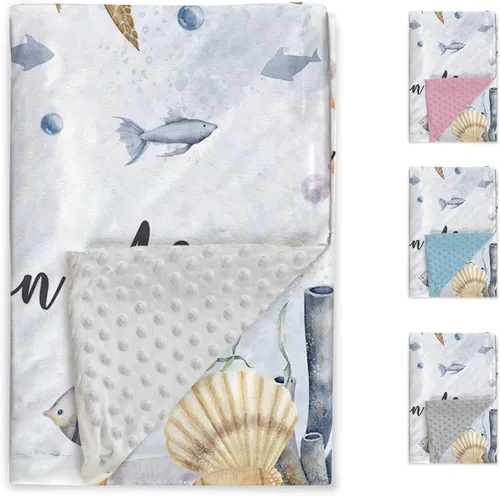 Miniatura 3 de Manta de bebé personalizada para niños, manta de bebé personalizada con nombre, franela suave con respaldo de puntos de doble capa, manta de Tortuga
