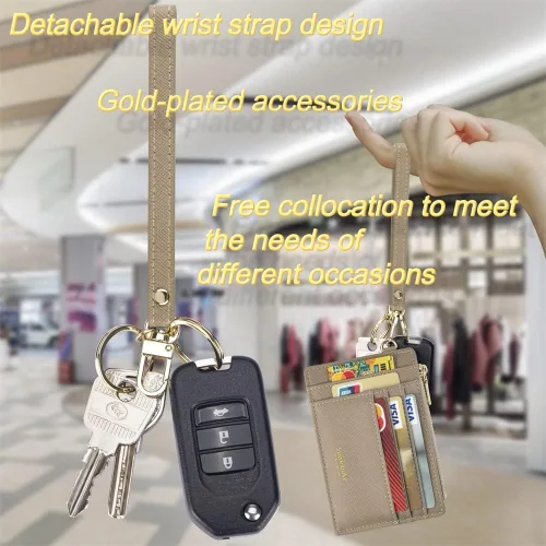 Miniatura 6 de Wikavanli Funda delgada para mujer con bloqueo RFID para tarjetas de crédito, tarjetero con cremallera para identificación, cartera pequeña