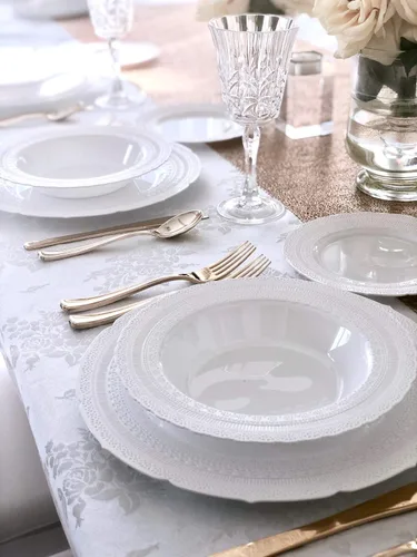 Miniatura 4 de Paquete de 240 platos, platos desechables de plástico extra pesados para fiesta de boda vintage (plato llano de 11 pulgadas, blanco castillo)