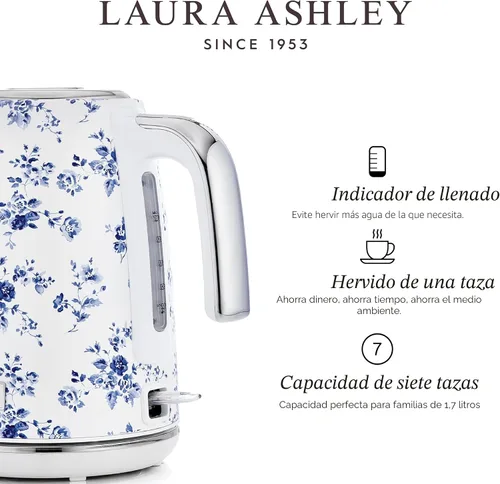 Miniatura 5 de Laura Ashley Hervidor eléctrico de acero inoxidable de 1.7 litros – Hervidor eléctrico de hervir rápido de 1500 W para agua hirviendo – Hervidores