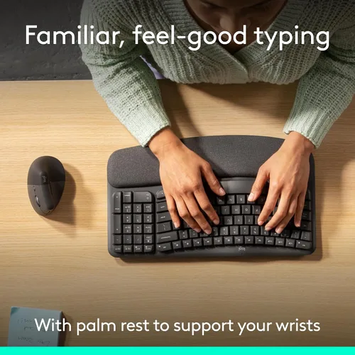 Miniatura 4 de Logitech Wave Keys & Lift - Combo ergonómico de teclado y mouse inalámbricos, con reposamanos acolchado, fácil de cambiar, Bluetooth, para sistema