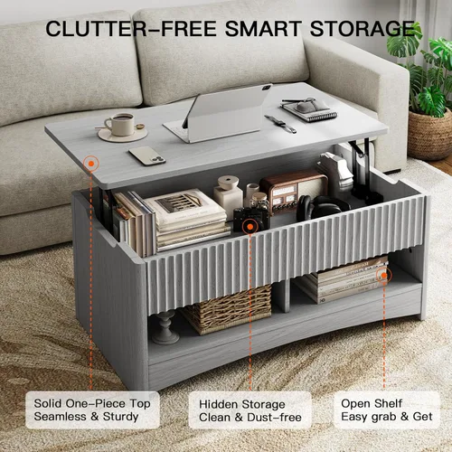 Miniatura 3 de Amada - Mesa de centro elevable con almacenamiento, mesa central moderna con compartimento oculto, mesas de centro rectangulares para sala de estar
