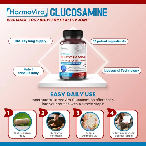 Miniatura 5 de Condroitina liposomal de glucosamina, MSM - Apoya articulaciones saludables, cartílago fuerte, uñas, cabello - 180 días de suministro