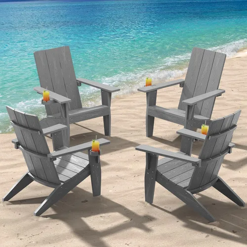 Miniatura 11 de MXIMU Silla Adirondack moderna resistente a la intemperie con portavasos, sillas de gran tamaño para hogueras Adorondic de plástico al aire libre