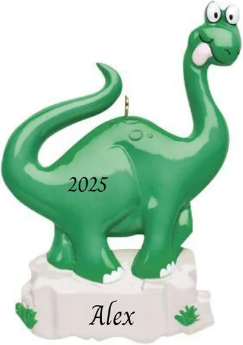 Adorno de árbol de Navidad personalizado 2024 para niños, dinosaurio verde, adorno personalizado de Feliz Navidad, recuerdo de dinosaurio para niños