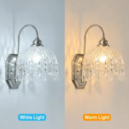 Miniatura 7 de Juego de 2 apliques de pared modernos, cristal de cristal, apliques de níquel para decoración de pared, juego de 2 acabados, para dormitorio, baño