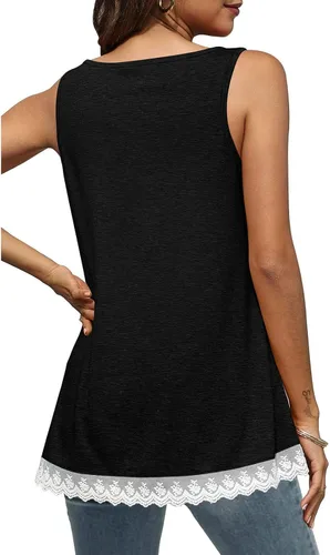 Miniatura 2 de Women Crewneck Button Up Tank Top Casual Loose Pure Color Lace Trim Ruffle Hem Camisole for Daily Party Date