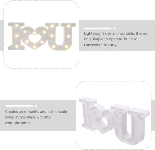 Miniatura 4 de Uonlytech Letrero con luces LED románticas con diseño de letras, funciona con pilas, lámpara decorativa con texto en inglés "I Love You