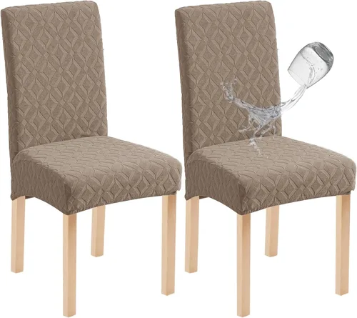 Miniatura 14 de Genina Juego de 4 fundas impermeables para sillas de comedor, extraíbles y lavables, color beige grande