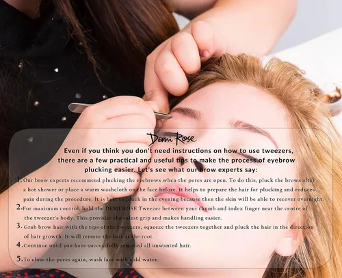 Miniatura 5 de Demi Rose Pinzas para cabello facial para mujer, pinzas de cejas de acero inoxidable de grado profesional, agarre antideslizante, inclinado