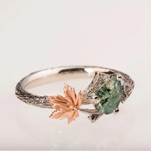 Miniatura 3 de Dorunmo Moss Agate Ring for Women 925 Sterling Silver Green Stone Agate Ring Leaf wedding ring Moss Agate Jewelry Gift for Engagement Anniversary