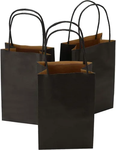 100 bolsas pequeñas de papel kraft negro con asas, 5.25 x 3.75 x 8 pulgadas, bolsas de regalo para bodas, cumpleaños, Halloween, Navidad, bodas,